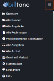 Menü einklappen - online Rechnungsapp billtano